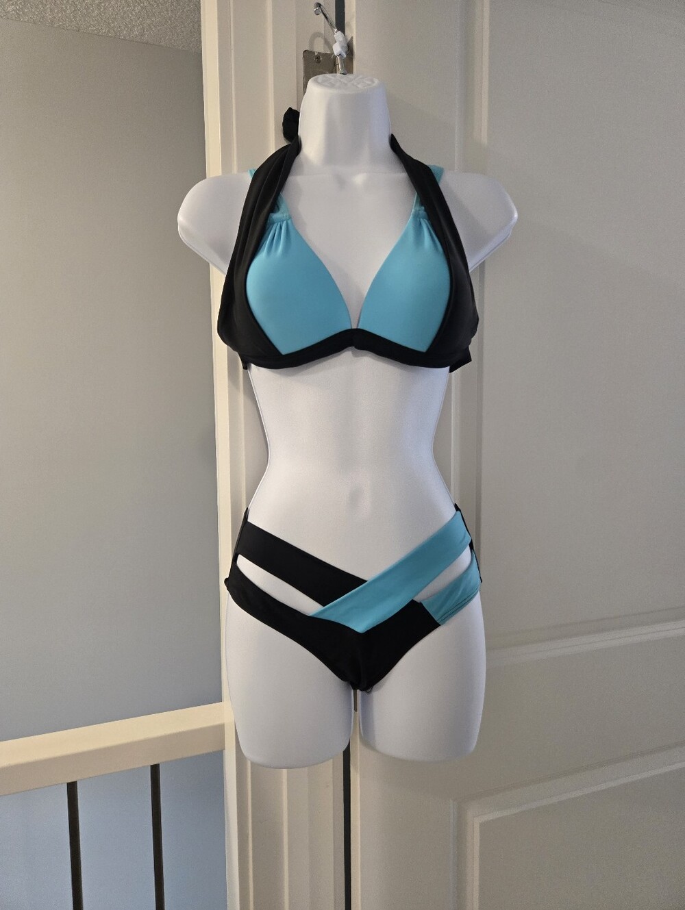 Two-Tone Black and Blue Aqua Bikini Set